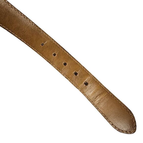 VINTAGE Fossil Etched Silver Hardware Tan Leather Belt M - Picture 9 of 12